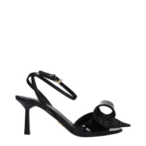 Prada Black Leather Stiletto Heel Sandals