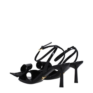 Prada Black Leather Stiletto Heel Sandals