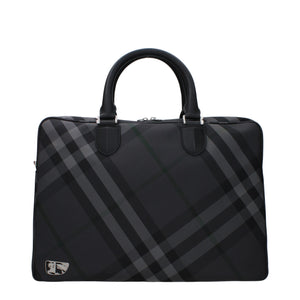 Burberry Gray Fabric Business And Laptop Bag