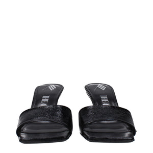 The Attico Black Leather Flat Sandals