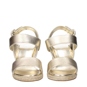 Prada Gold Leather Wedge Sandals