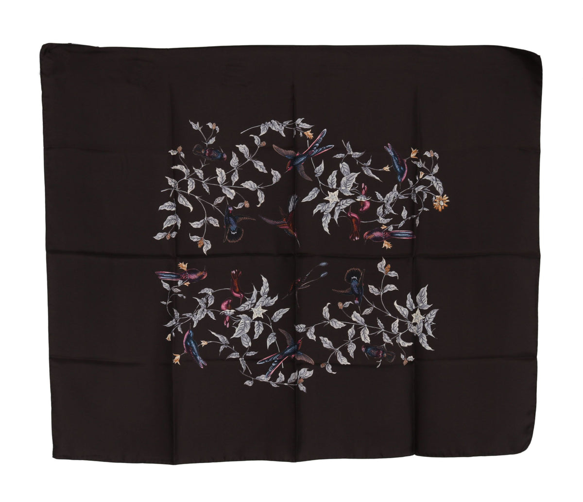 Dolce & Gabbana Brown 100% Silk Bird Print Wrap 80cm X 102cm RRP Scarf