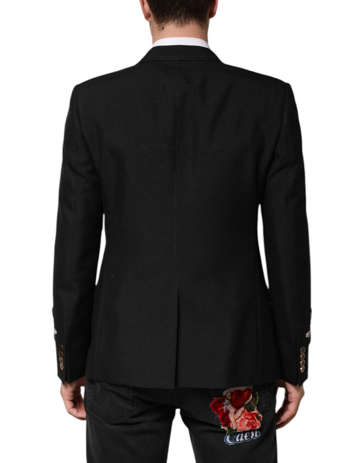 Dolce & Gabbana Black Bee Crown Embellished Suit Coat Blazer