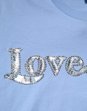 PINKO Blue Love Story Sequined Embellished Short Sleeves T-shirt