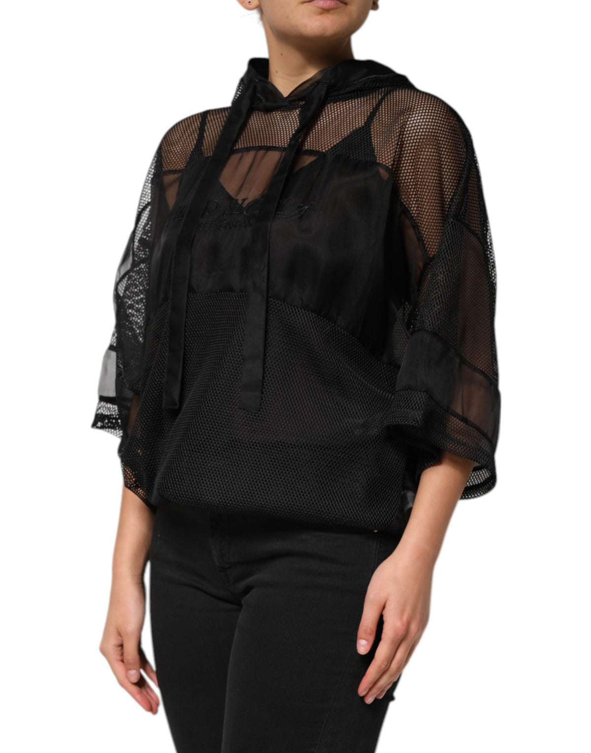 Dolce & Gabbana Black See Through Hooded Pullover Sweater