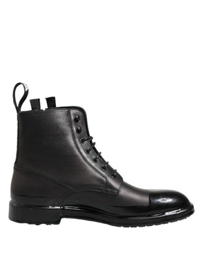 Dolce & Gabbana Brown Black Lace Up Mid Calf Men Boots Shoes