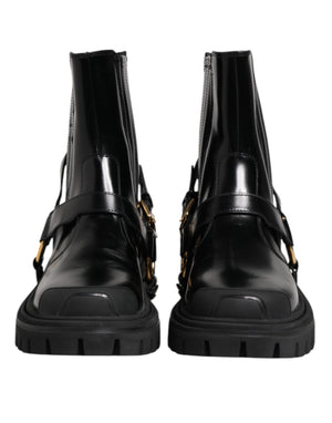Dolce & Gabbana Black Leather Chelsea Men Short Boots Shoes
