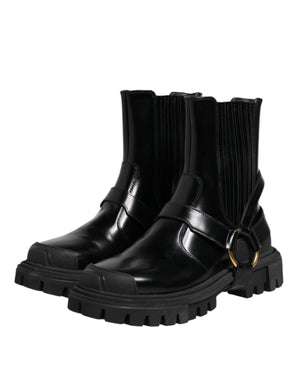 Dolce & Gabbana Black Leather Chelsea Men Short Boots Shoes