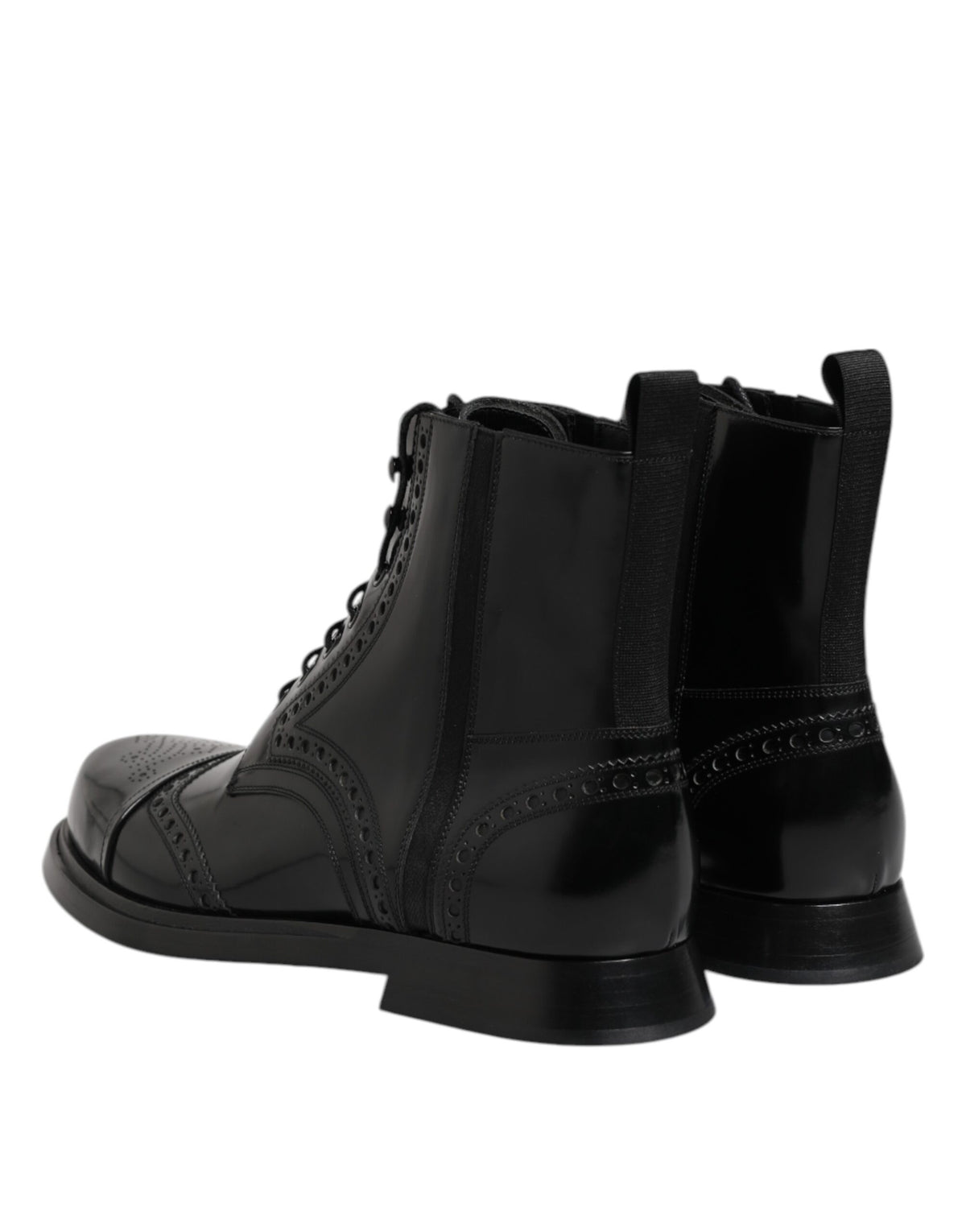 Dolce & Gabbana Black Leather Lace Up Mid Calf Boots Shoes