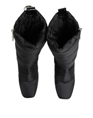 Dolce & Gabbana Black Padded Mid Calf Logo Heel Boots Shoes