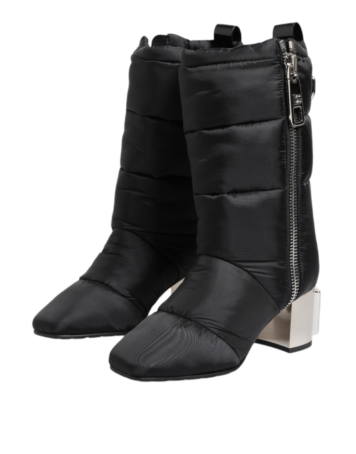 Dolce & Gabbana Black Padded Mid Calf Logo Heel Boots Shoes