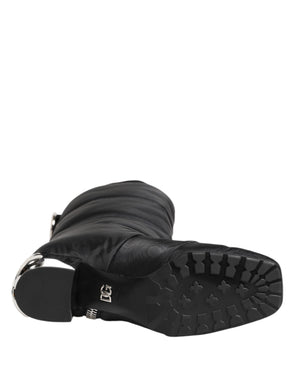 Dolce & Gabbana Black Padded Mid Calf Logo Heel Boots Shoes