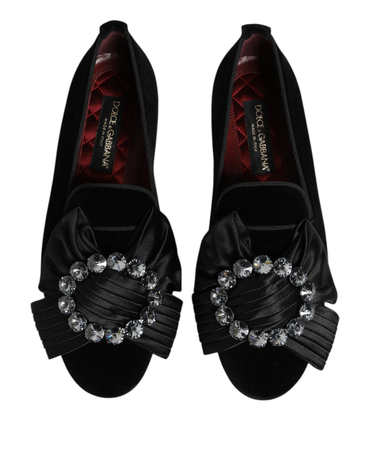 Dolce & Gabbana Black VATICANO Crystal Ribbon Slip On Shoes