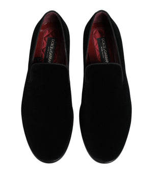 Dolce & Gabbana Black Velvet Loafers Formal Men Dress Shoes