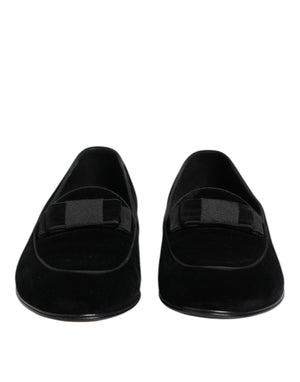 Dolce & Gabbana Black Velvet Loafers Formal Men Dress Shoes