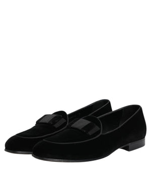 Dolce & Gabbana Black Velvet Loafers Formal Men Dress Shoes