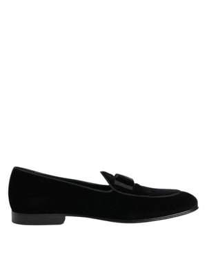 Dolce & Gabbana Black Velvet Loafers Formal Men Dress Shoes