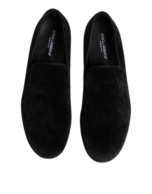 Dolce & Gabbana Black Jacquard Loafers Formal Men Dress Shoes