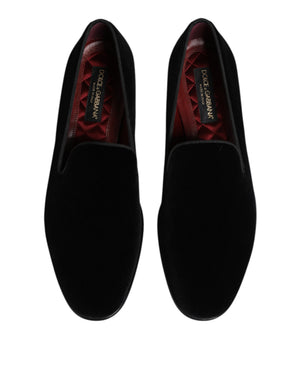 Dolce & Gabbana Black Velvet Slip On Loafers Men Formal Shoes