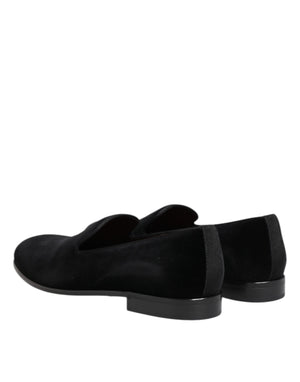 Dolce & Gabbana Black Velvet Slip On Loafers Men Formal Shoes