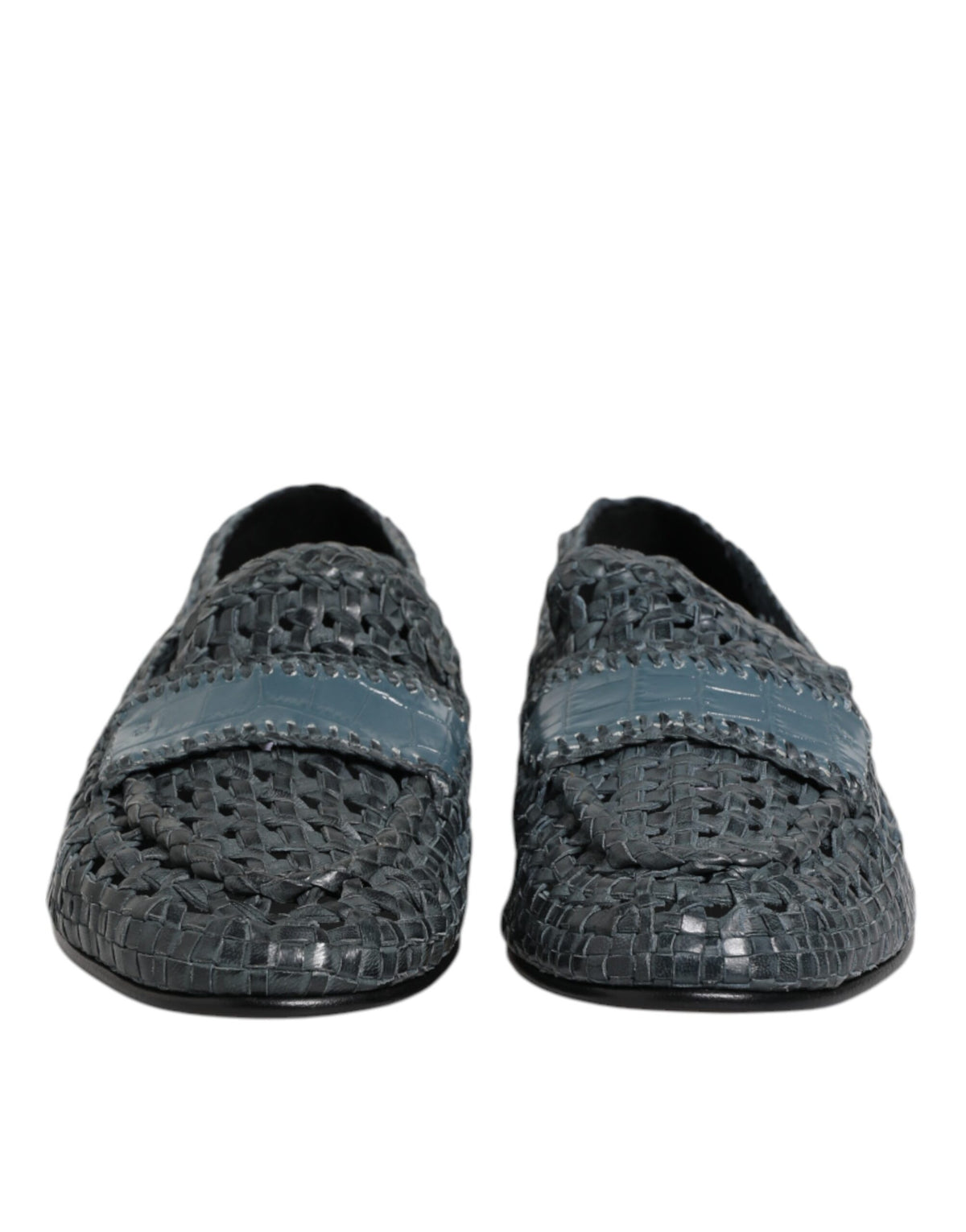 Dolce & Gabbana Blue Woven Raffia Slip On Loafers Shoes