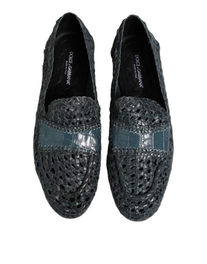 Dolce & Gabbana Blue Woven Raffia Slip On Loafers Shoes