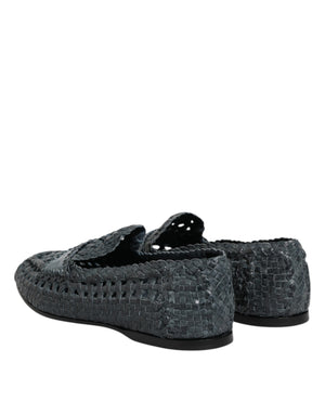 Dolce & Gabbana Blue Woven Raffia Slip On Loafers Shoes