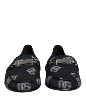 Dolce & Gabbana Blue Logo Cotton Loafers Formal Dress Shoes