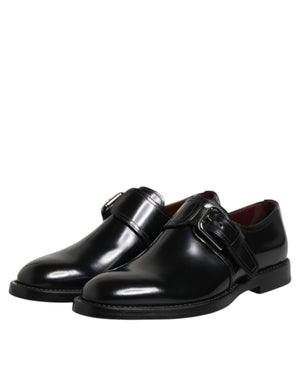 Dolce & Gabbana Black Leather Monk Strap Derby Formal Shoes
