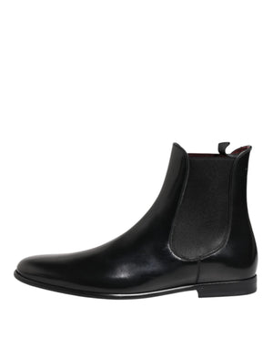 Dolce & Gabbana Black Chelsea Slip On Mid Calf Boots Shoes