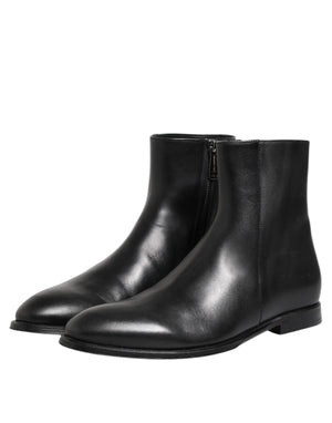 Dolce & Gabbana Black Leather Mid Calf Men Boots Shoes