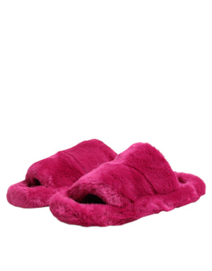 Dolce & Gabbana Pink Acrylic Faux Fur Mens Flats Sandals Shoes