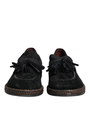 Dolce & Gabbana Black Suede Tassel Embellished Loafers Shoes