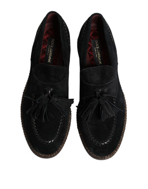 Dolce & Gabbana Black Suede Tassel Embellished Loafers Shoes