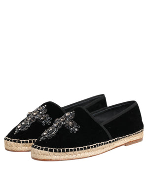 Dolce & Gabbana Black Cross Crystal Slip On Espadrille Shoes
