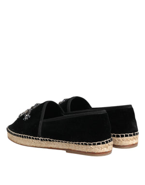 Dolce & Gabbana Black Cross Crystal Slip On Espadrille Shoes