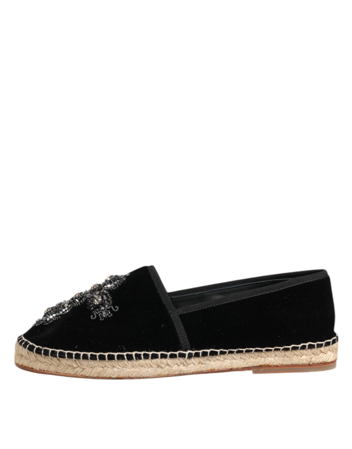 Dolce & Gabbana Black Cross Crystal Slip On Espadrille Shoes