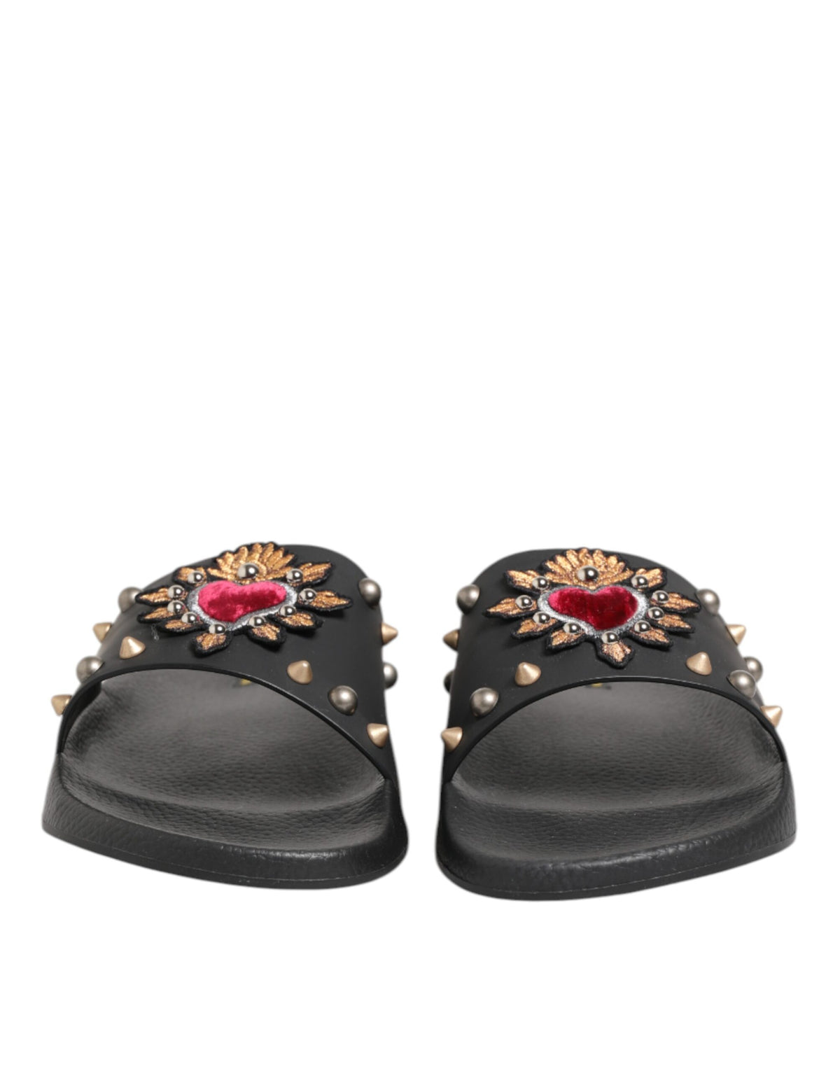 Dolce & Gabbana Black Rubber Sacred Heart Slides Men Beachwear Shoes