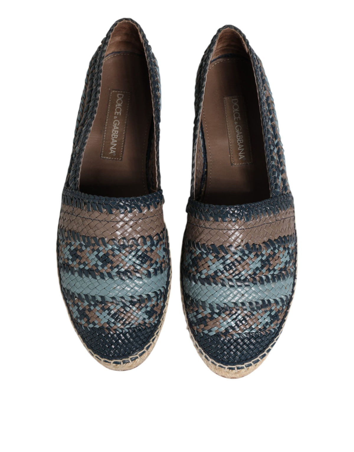 Dolce & Gabbana Blue Gray Woven Leather Buffalo Espadrille Shoes
