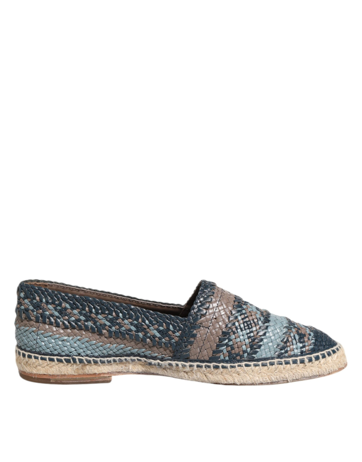 Dolce & Gabbana Blue Gray Woven Leather Buffalo Espadrille Shoes