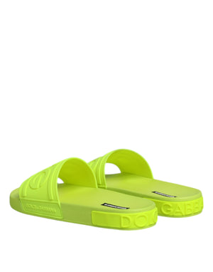 Dolce & Gabbana Green Rubber Slides Sandals Beachwear Shoes