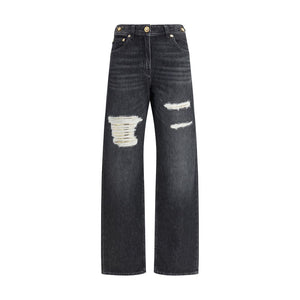 Versace Black Cotton Relaxed Fit Jeans