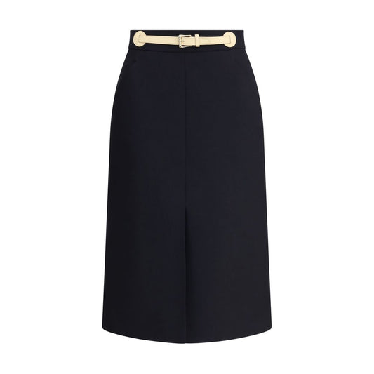 Valentino Black Fleece Wool Midi Skirt