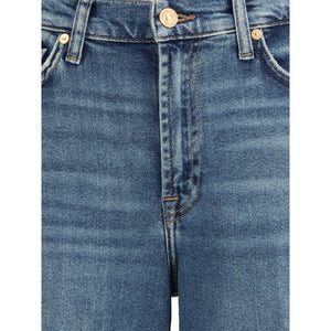 7FOR Blue Cotton Flared Jeans