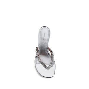 Amina Muaddi Silver Calf Leather Bos Taurus Stiletto Heel Sandals