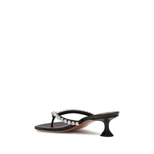 Amina Muaddi Black Calf Leather Bos Taurus Flip-Flop Sandals