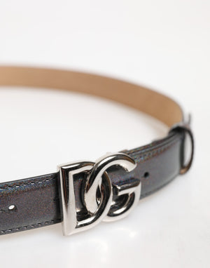 Dolce & Gabbana Metallic Leather Silver Tone Logo Buckle Belt