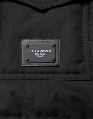 Dolce & Gabbana Black Sleeveless Parka Logo Plaque Jacket