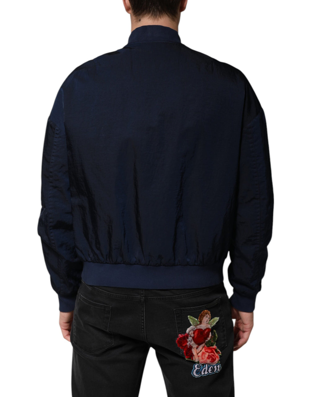 Dolce & Gabbana Blue Nylon DG Embroidery Men Bomber Jacket