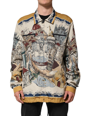Dolce & Gabbana Multicolor Italian Motif Men Bomber Jacket